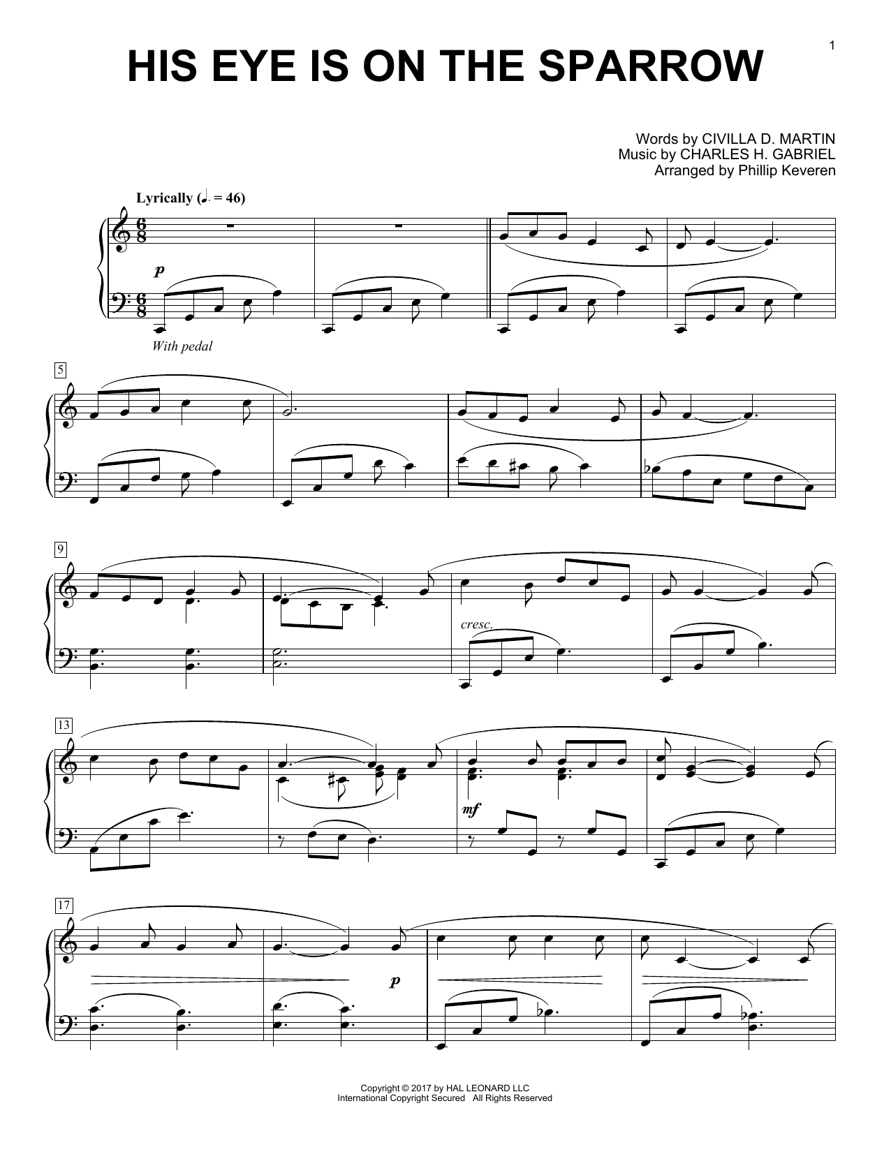 Product gallery: Page 1 of 1 His Eye Is On The Sparrow (arr. Phillip Keveren), Charles H. Gabriel