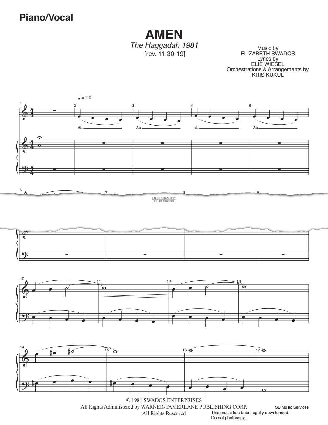 Produktgalerie: Seite 1 von 1 Amen (from 'The Haggadah'), Elizabeth Swados, Gesang, Klavier