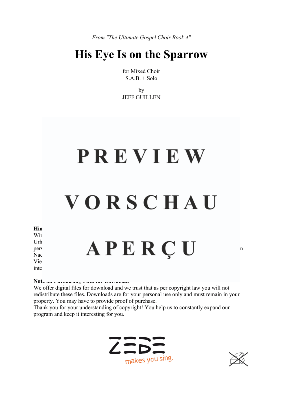 Produktgalerie: Seite 2 von 11 His Eye Is On the Sparrow, , Gemischter Chor SAB, Solo und Klavier