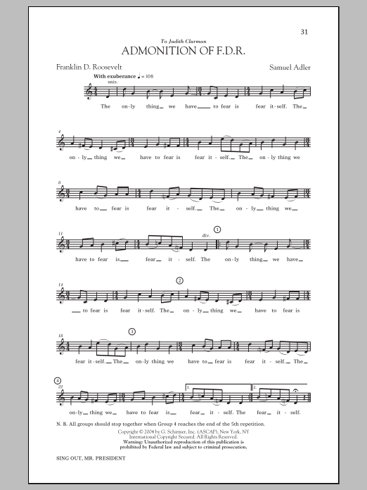 Produktgalerie: Seite 1 von 1 Admonition Of FDR, Samuel Adler, Chor