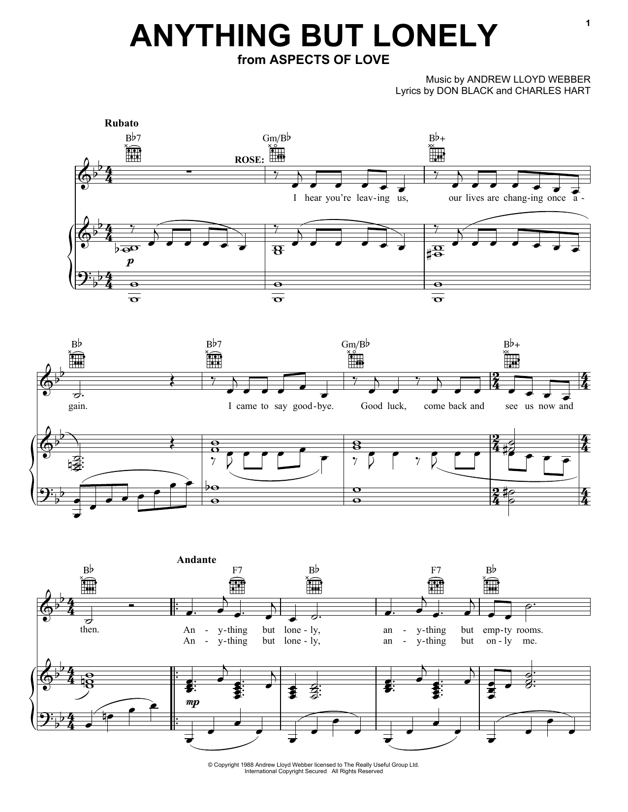 Product picture to: Anything But Lonely (from Aspects Of Love)