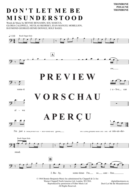 Product gallery: Page 2 of 4 Don´t Let Me Be Misunderstood , Animals The, (Posaune / Bariton)