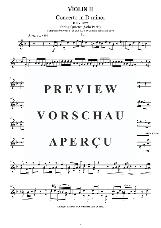 Product gallery: Page 10 of 11 Concerto in D-Moll BWV 1059, , String Quartet - Individual Parts