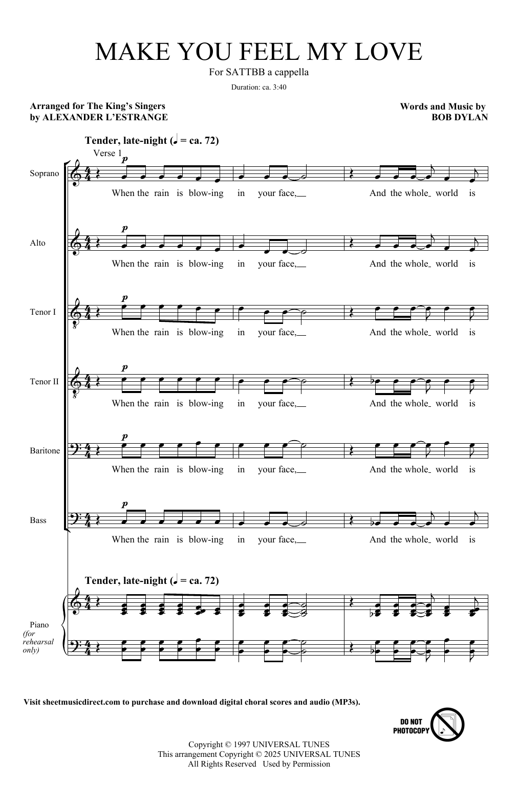 Produktgalerie: Seite 1 von 1 To Make You Feel My Love (arr. Alexander L'Estrange), King's Singers