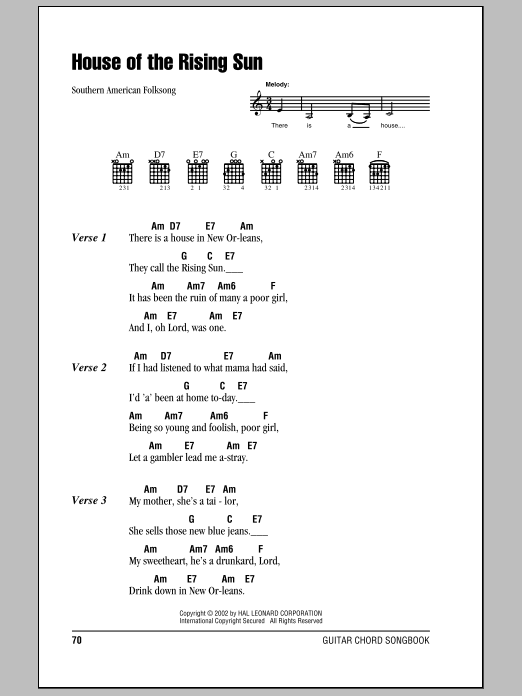Produktgalerie: Seite 1 von 1 House Of The Rising Sun, Southern American Folksong, Gitarre