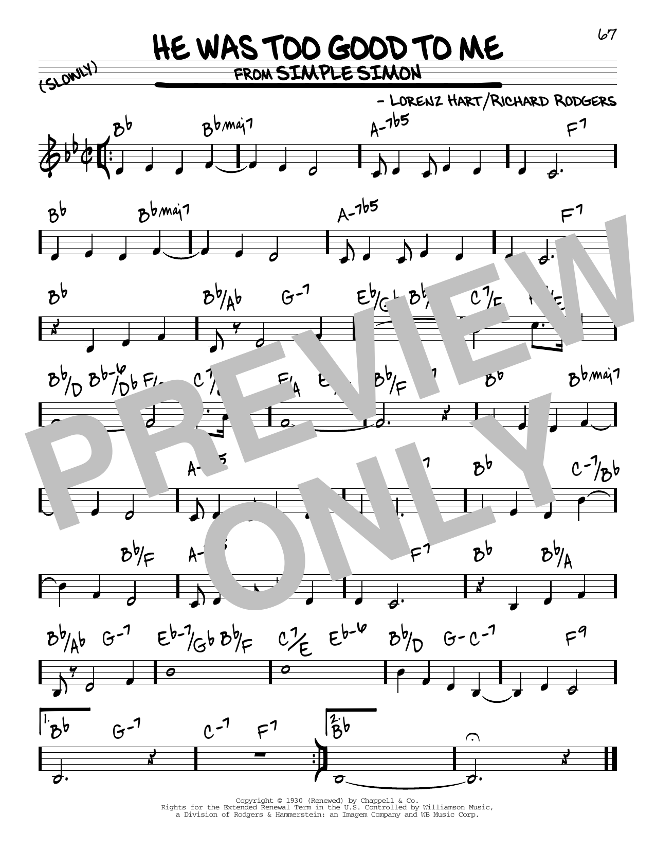 Product picture to:  He Was Too Good To Me - Rodgers & Hart