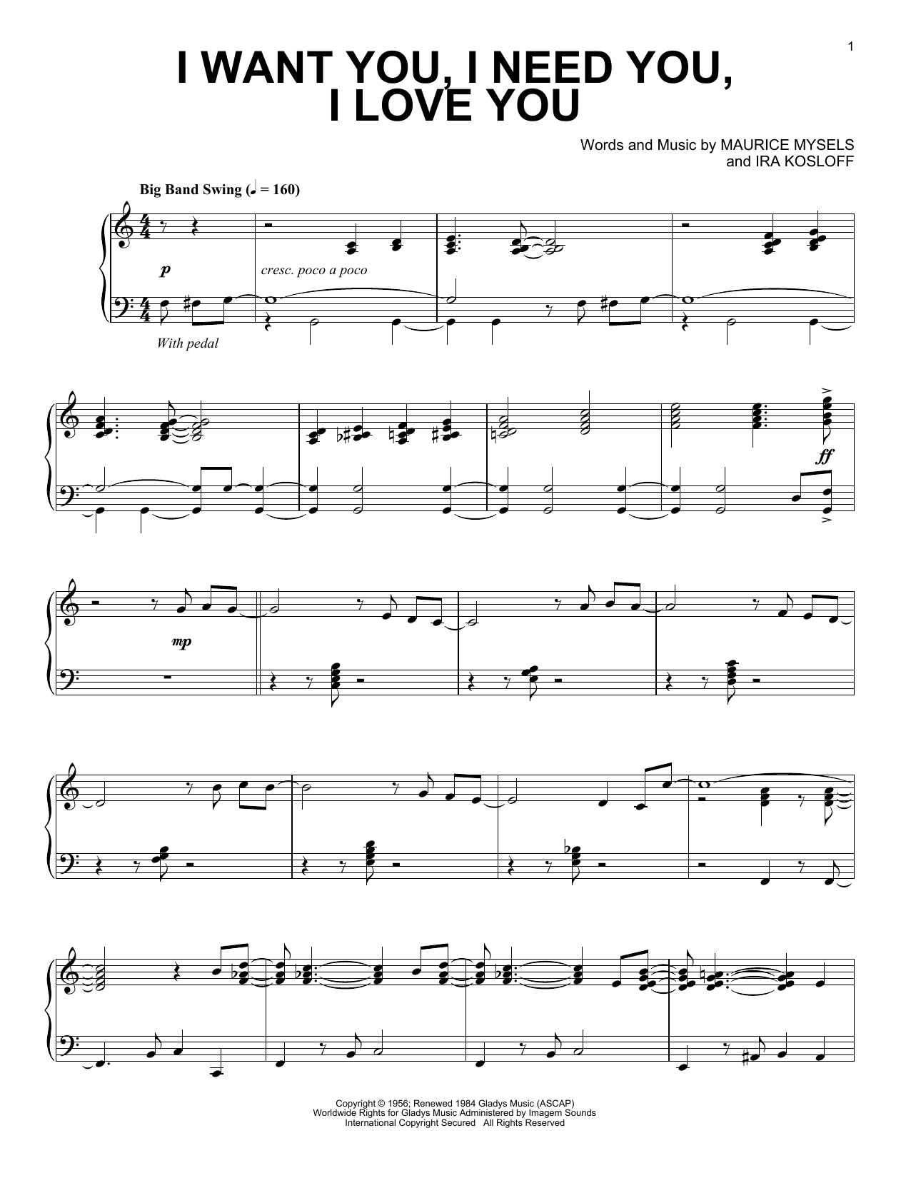 Produktgalerie: Seite 1 von 1 I Want You, I Need You, I Love You [Jazz version], Elvis Presley, Klavier