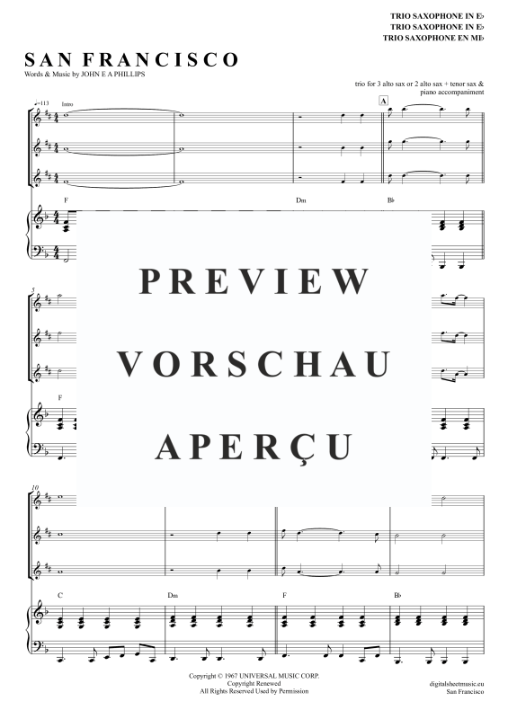 Produktgalerie: Seite 2 von 11 San Francisco, McKenzie, Scott, (Saxophon Trio AAA(T) + Klavier)