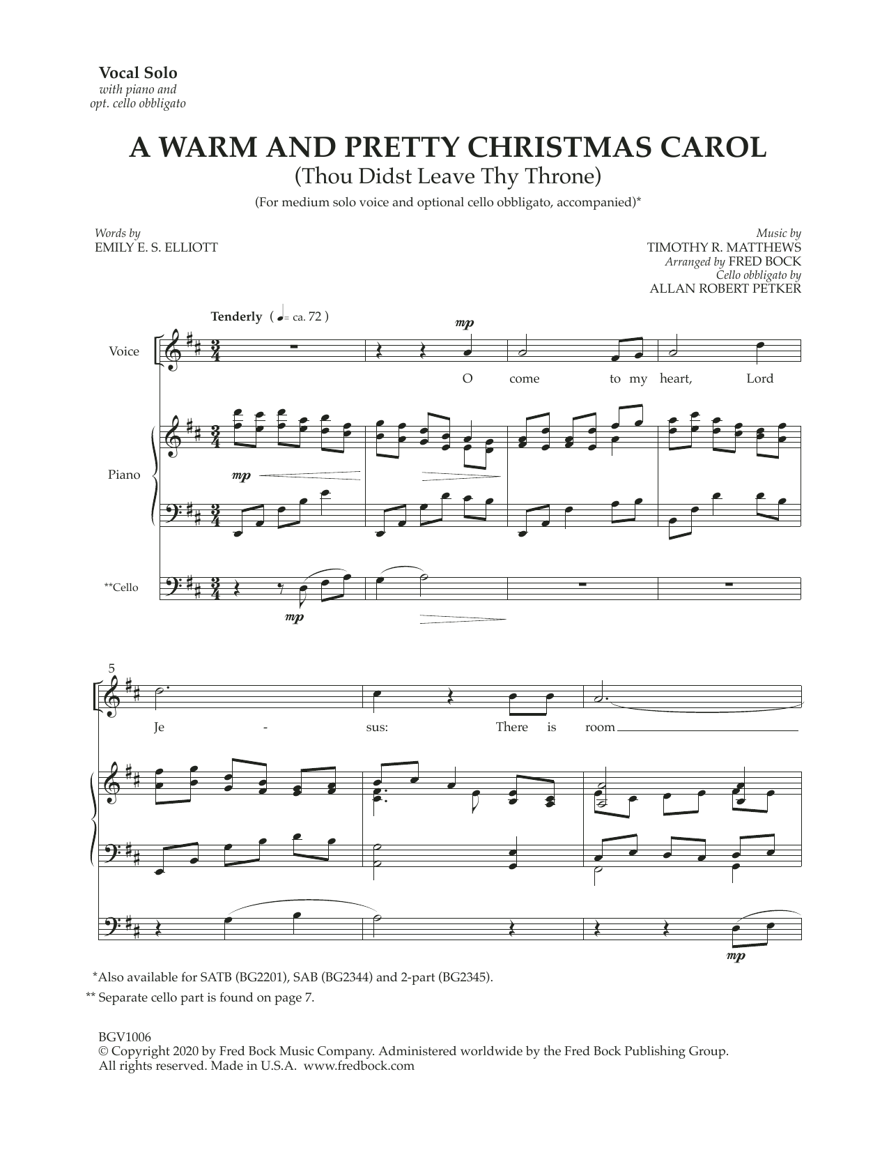 Product picture to: A Warm And Pretty Christmas Carol (with optional cello obbligato)