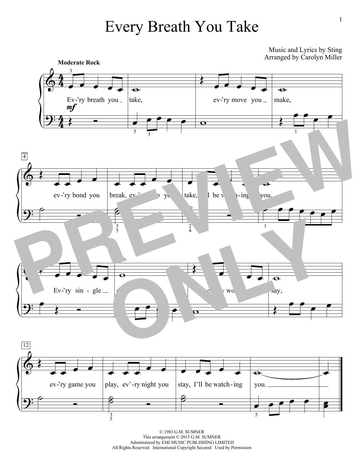 Produktgalerie: Seite 1 von 1 Every Breath You Take, The Police (Arr. Carolyn Miller), Klavier