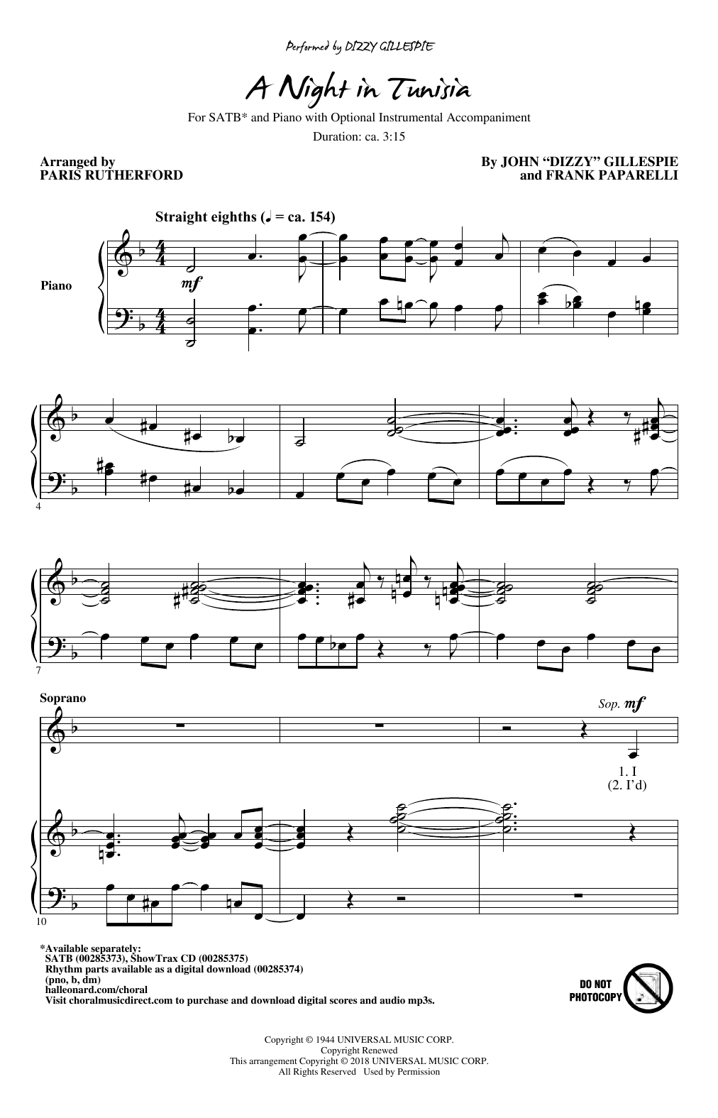 Product picture to: A Night In Tunisia (arr. Paris Rutherford)