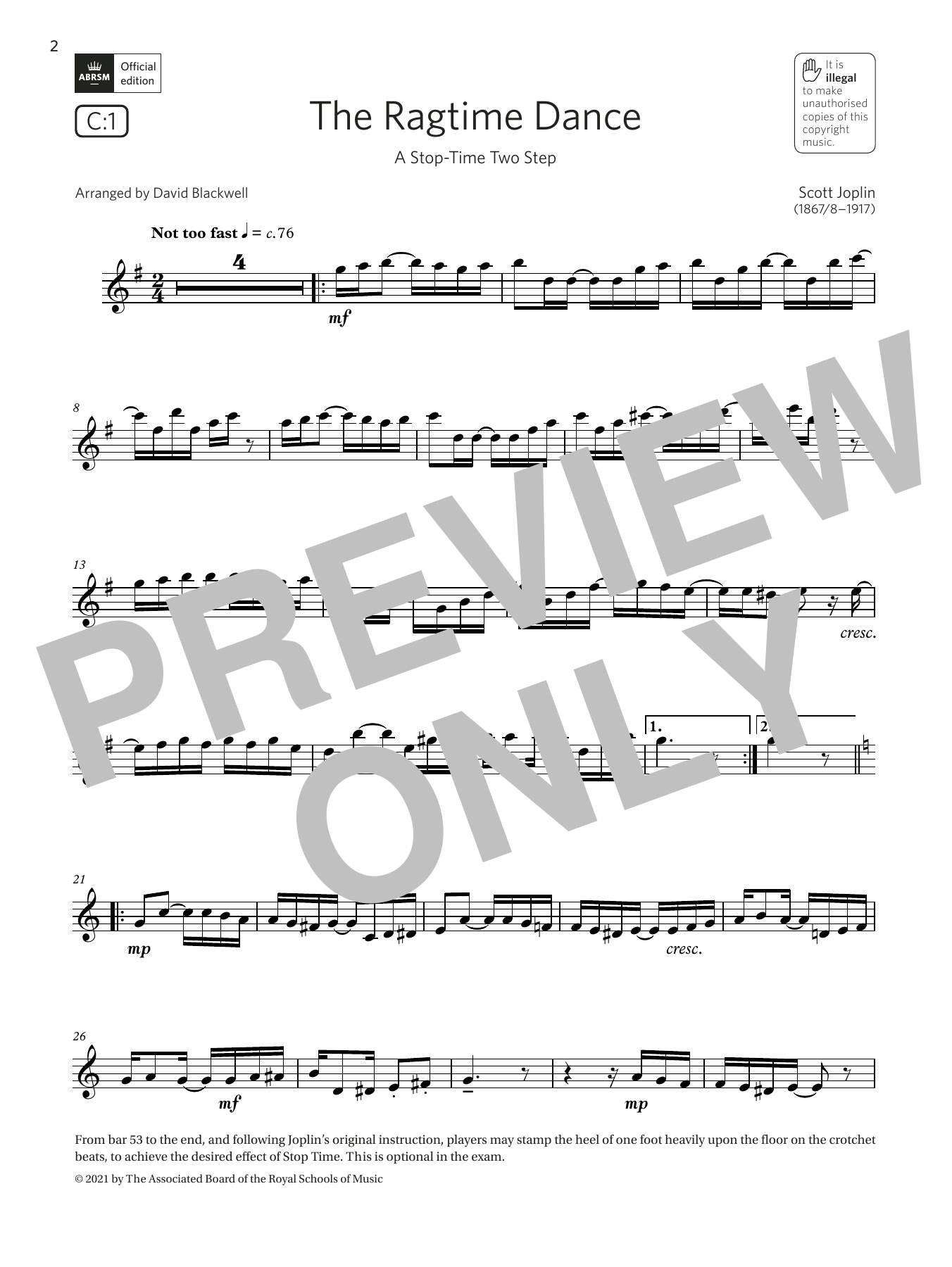 Product gallery: Page 1 of 1 The Ragtime Dance (A Stop-Time Two Step)  (Grade 5 C1 from the ABRSM Saxophone syllabus from 2022), Scott Joplin