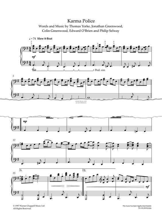 Produktgalerie: Seite 1 von 1 Karma Police, Radiohead, Klavier