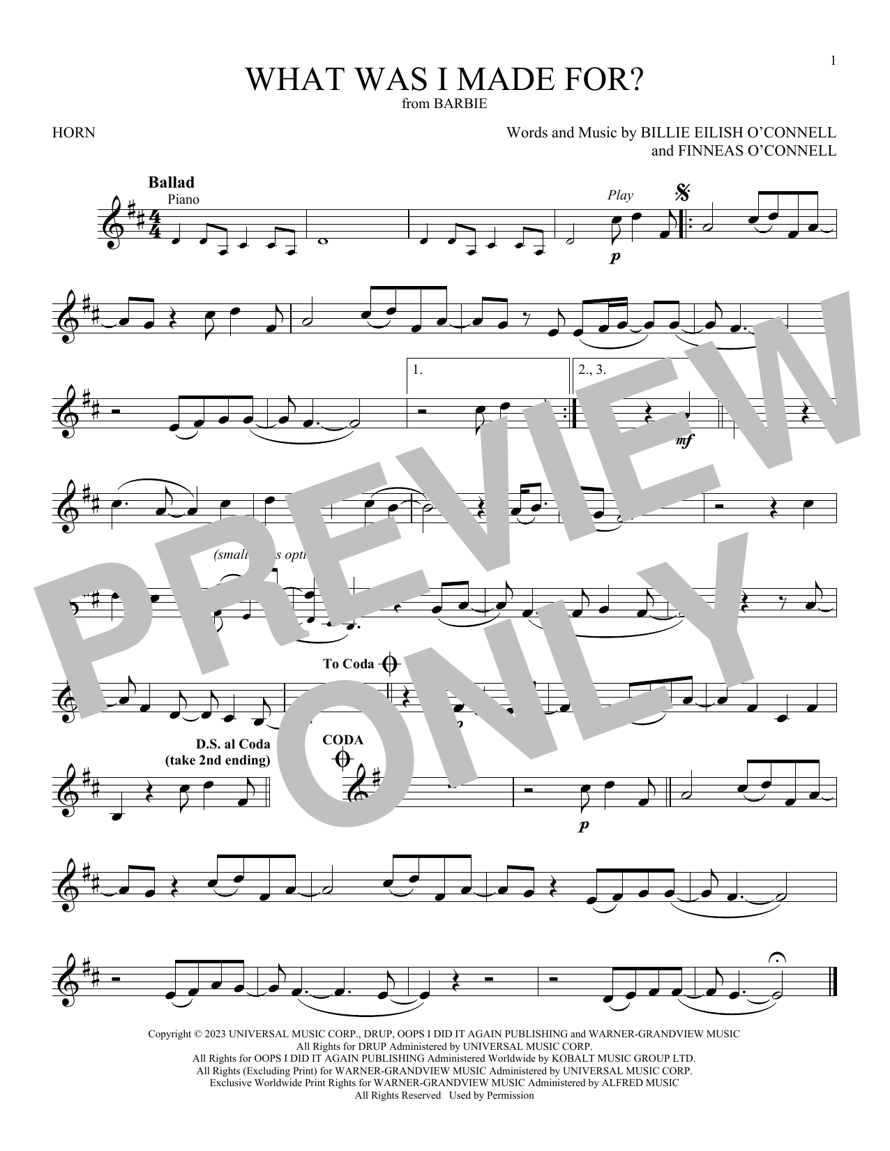 Produktgalerie: Seite 1 von 1 What Was I Made For? (from Barbie), Billie Eilish, Horn