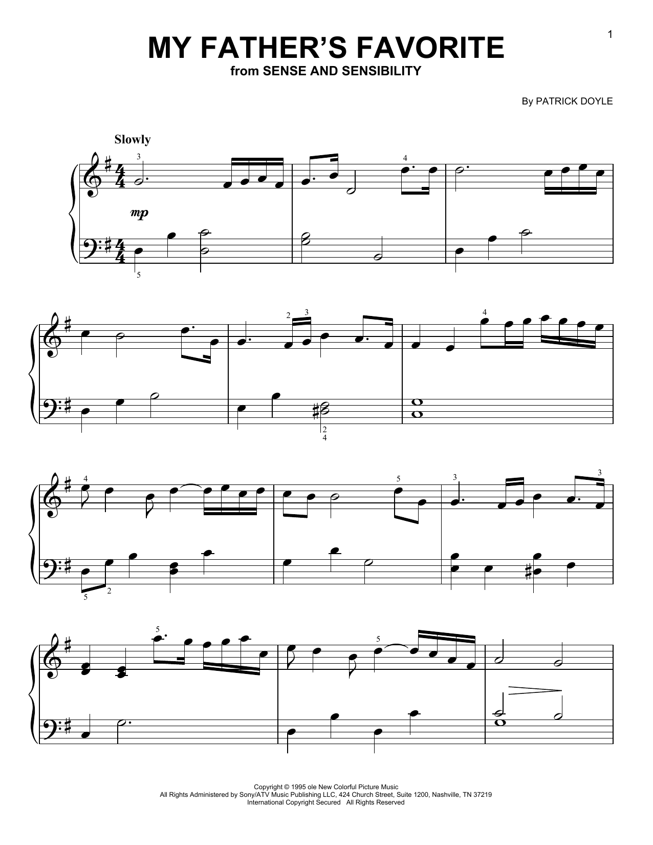 Product gallery: Page 1 of 1 My Father's Favorite (from Sense and Sensibility), Patrick Doyle