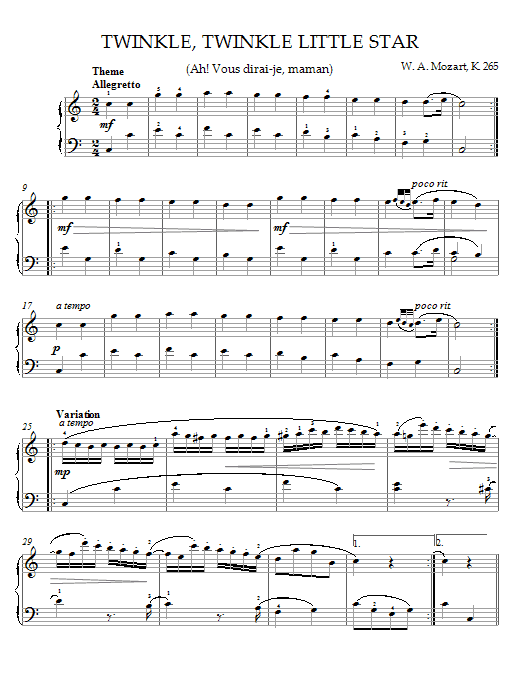 Product gallery: Page 1 of 1 Twinkle, Twinkle Little Star (Ah! Vous dirai-je, maman) Theme, Mozart