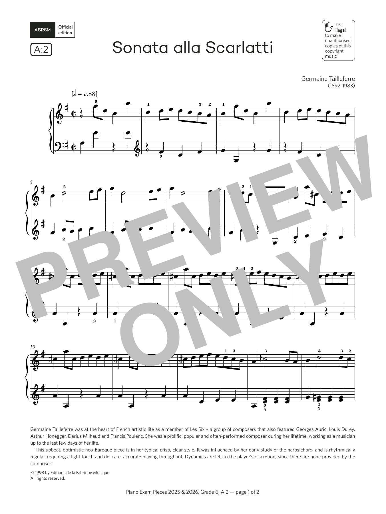 Produktbild zu: Sonata alla Scarlatti (Grade 6, list A2, from the ABRSM Piano Syllabus 2025 & 2026)