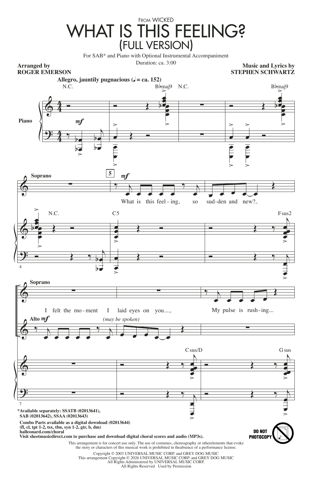 Produktgalerie: Seite 1 von 1 What Is This Feeling? (from Wicked) (Full version) (arr. Roger Emerson), Stephen Schwartz, Chor