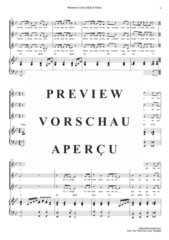 Produktgalerie: Seite 7 von 11 Can You Feel The Love Tonight, John, Elton, Frauen Chor/Ensemble SSA und Klavier - E-Bass & Drum Set optional