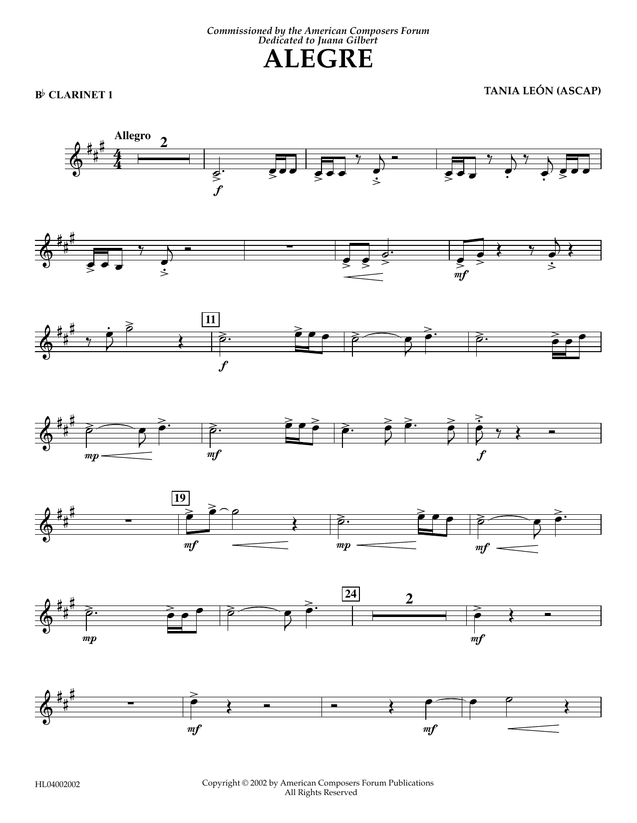 Produktgalerie: Seite 1 von 1 Alegre - Bb Clarinet 1, Tania Leon, Ensemble