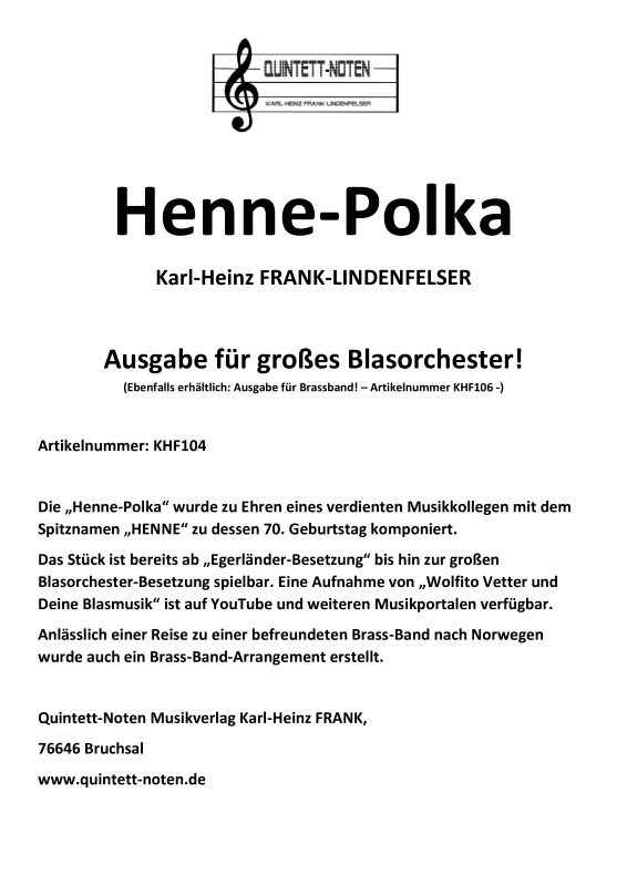 cover: Henne-Polka, , Large Wind Orchestra