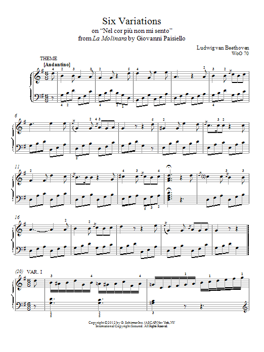 Product gallery: Page 1 of 1 Six Variations On "Nel Cor Piu Non Mi Sento", Ludwig Van Beethoven