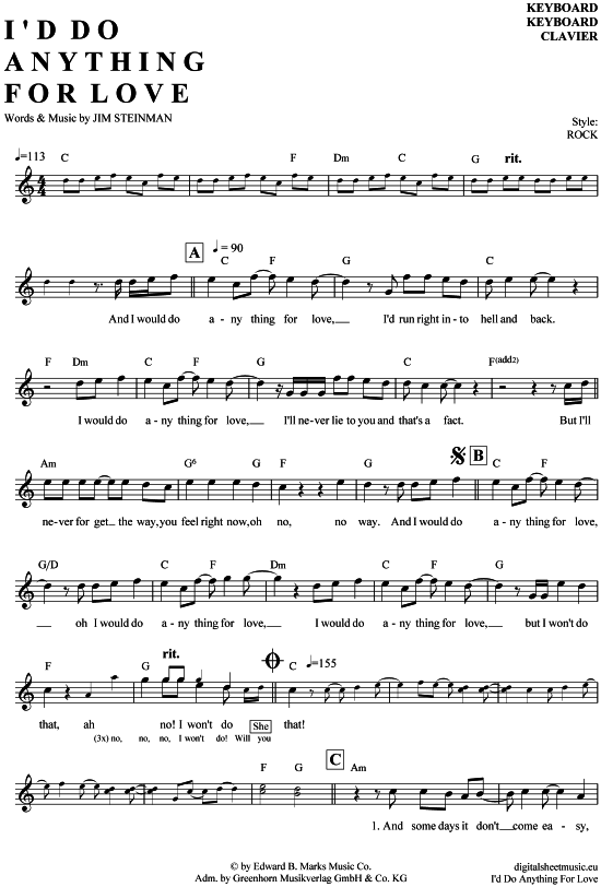 Product gallery: Page 1 of 5 I´d do anything for love , Meat Loaf, (Keyboard)