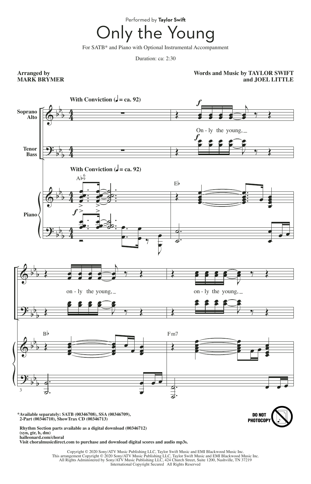 Produktbild zu: Only The Young (arr. Mark Brymer)
