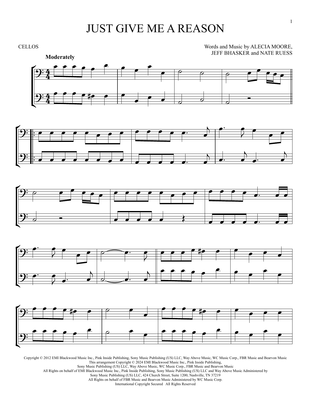 Produktgalerie: Seite 1 von 1 Just Give Me A Reason (feat. Nate Ruess), P!nk, Violoncello