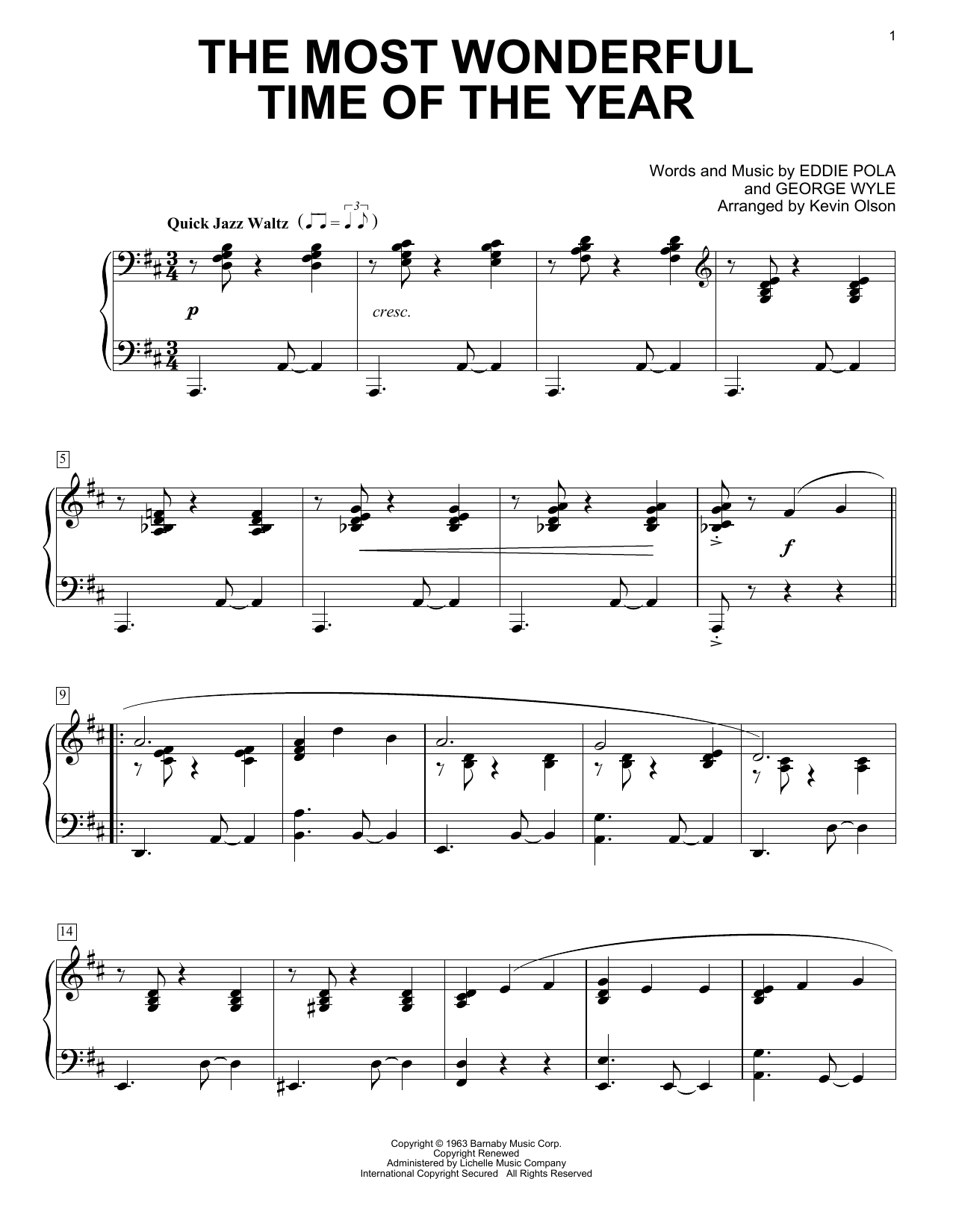Produktgalerie: Seite 1 von 1 The Most Wonderful Time Of The Year (arr. Kevin Olson), Eddie Pola, Klavier