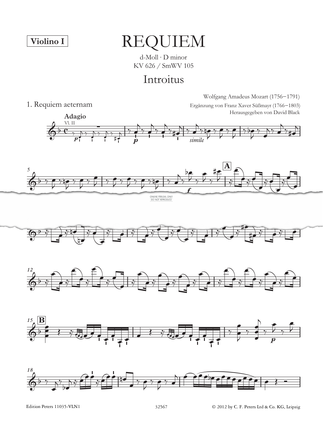 Produktbild zu: Requiem in D minor, K.626 (Violin I)
