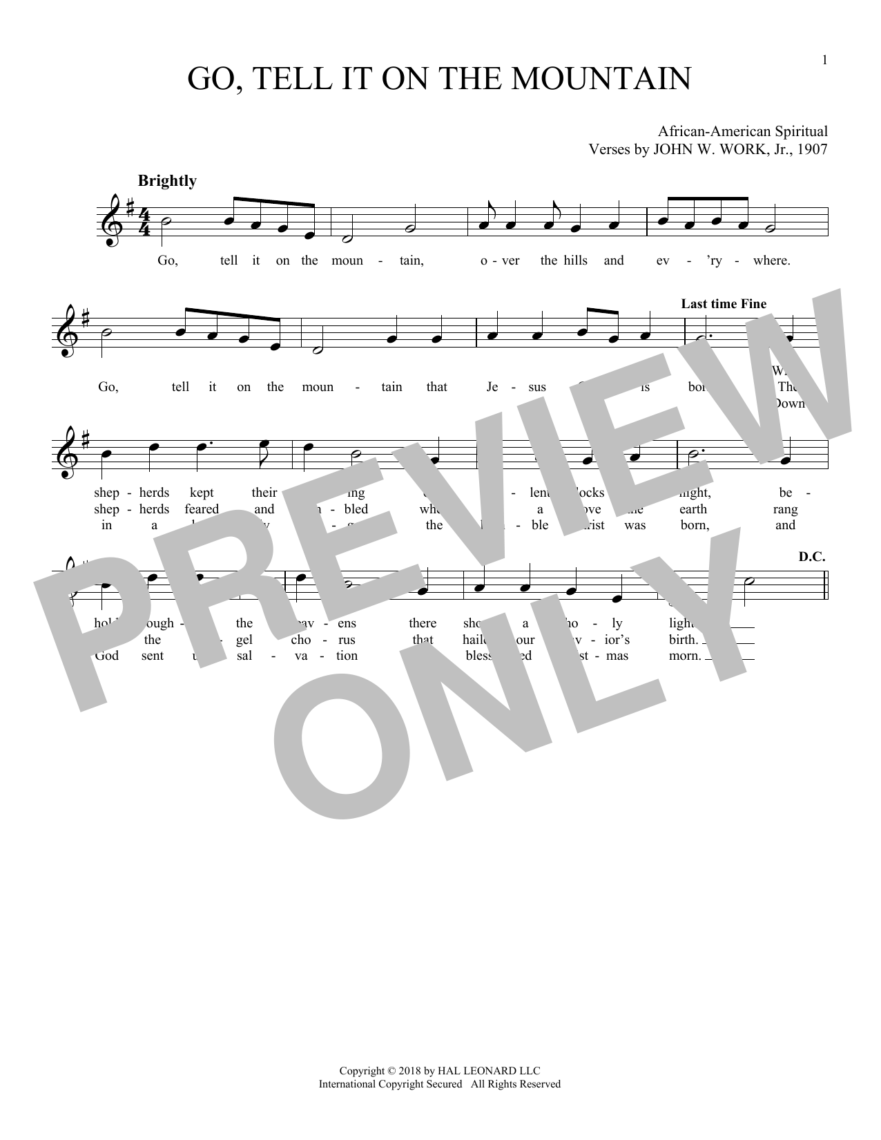 Product gallery: Page 1 of 1 Go, Tell It On The Mountain, African-American Spiritual