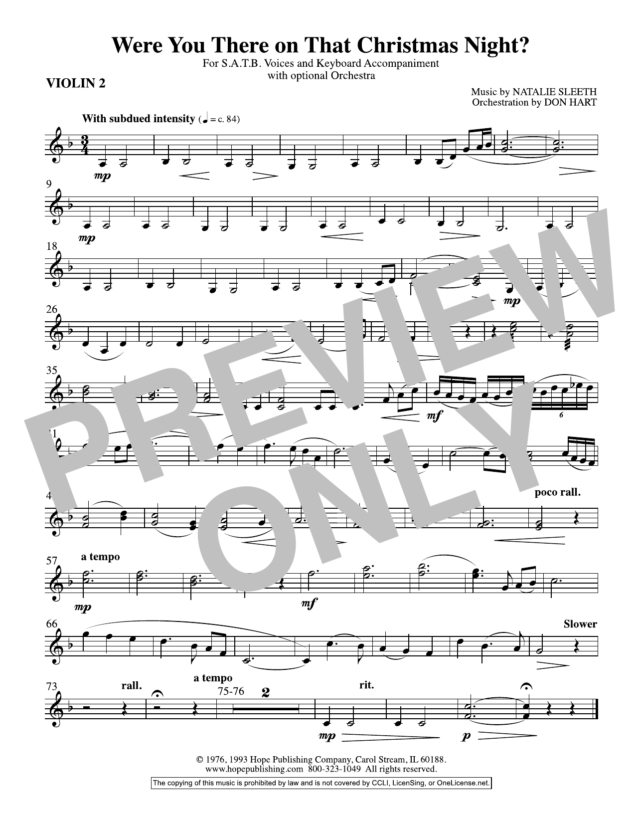 Product picture to: Were You There On That Christmas Night? (arr. Don Hart) - Violin 2