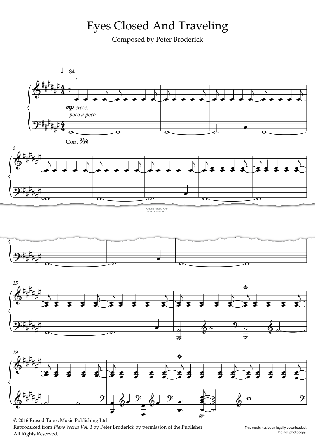 Produktgalerie: Seite 1 von 1 Eyes Closed And Traveling, Peter Broderick, Klavier