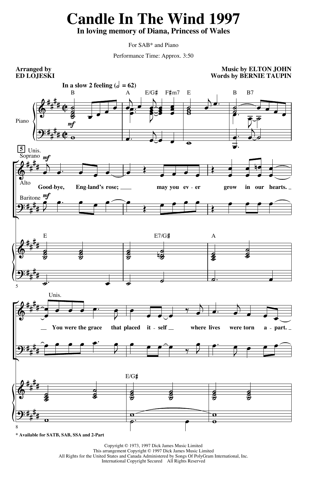 Product picture to: Candle In The Wind (arr. Ed Lojeski)