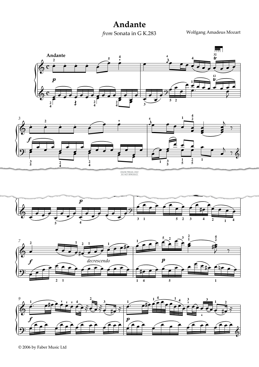 Produktgalerie: Seite 1 von 1 Andante (from 'Sonata in G K.283'), Wolfgang Amadeus Mozart, Klavier