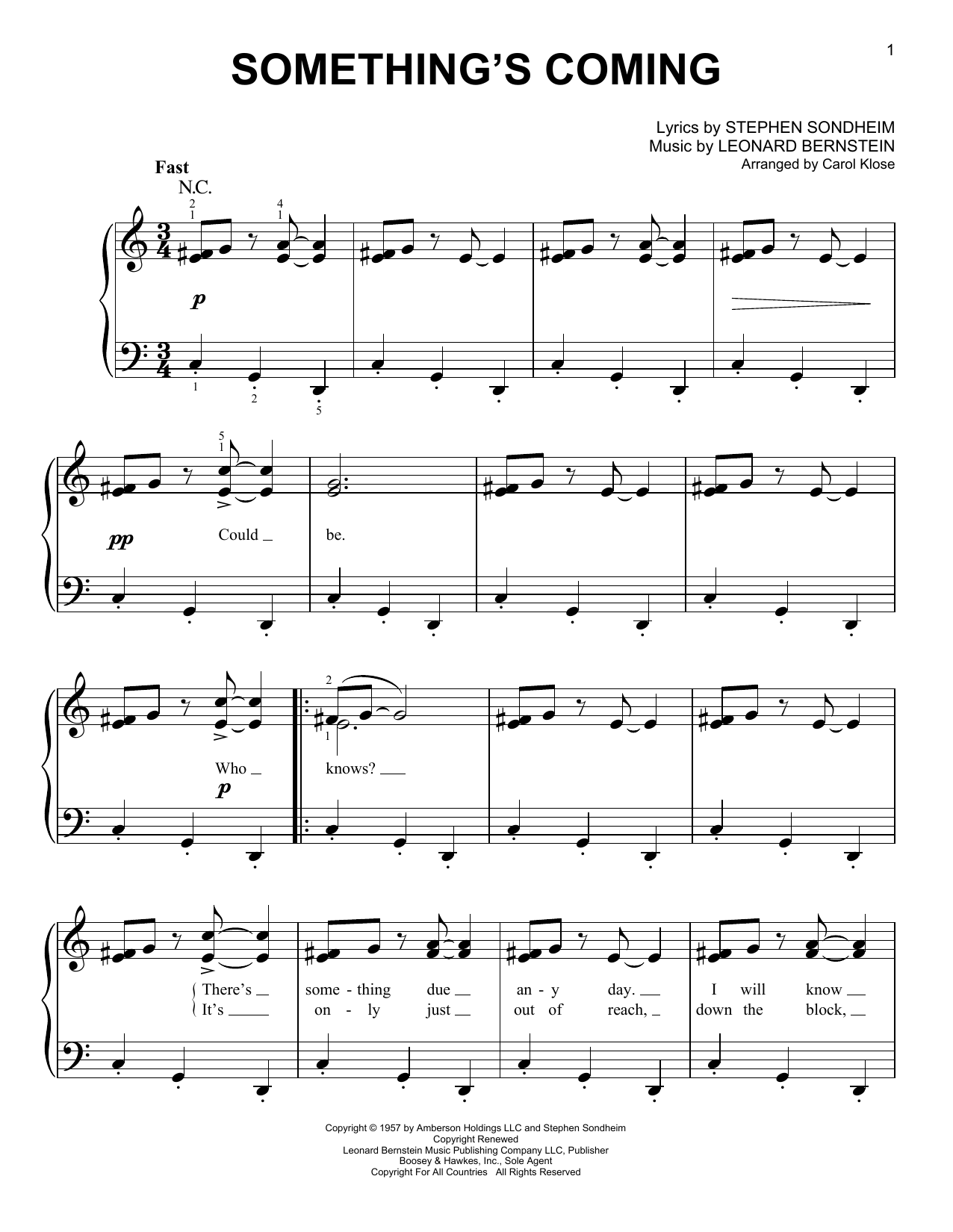 Product picture to: Something's Coming (from West Side Story) (arr. Carol Klose)
