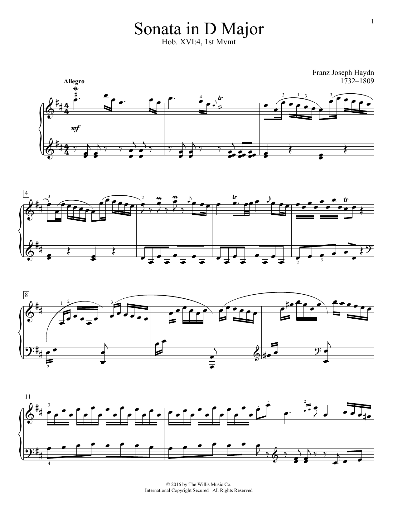 Product picture to: Sonata In D Major, Hob. XVI:4, 1st Mvmt