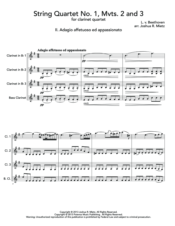 Product gallery: Page 1 of 11 String Quartet No. 1, Mvts. 2 and 3, , (Clarinet Quartet)