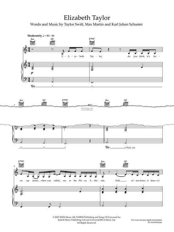 Produktgalerie: Seite 1 von 1 Elizabeth Taylor, Taylor Swift, Gesang, Gitarre, Klavier