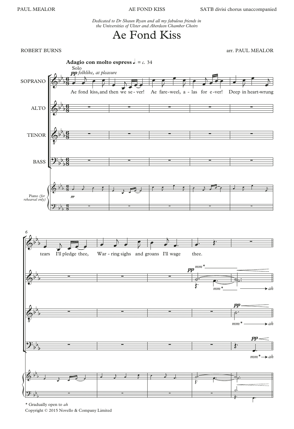 Product gallery: Page 1 of 1 Ae Fond Kiss (arr. Paul Mealor), Robert Burns