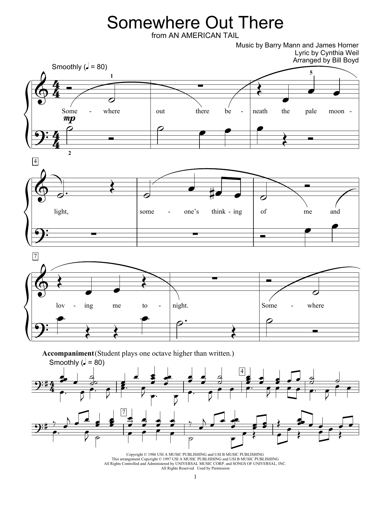 Product picture to: Somewhere Out There (from An American Tail) (arr. Bill Boyd)