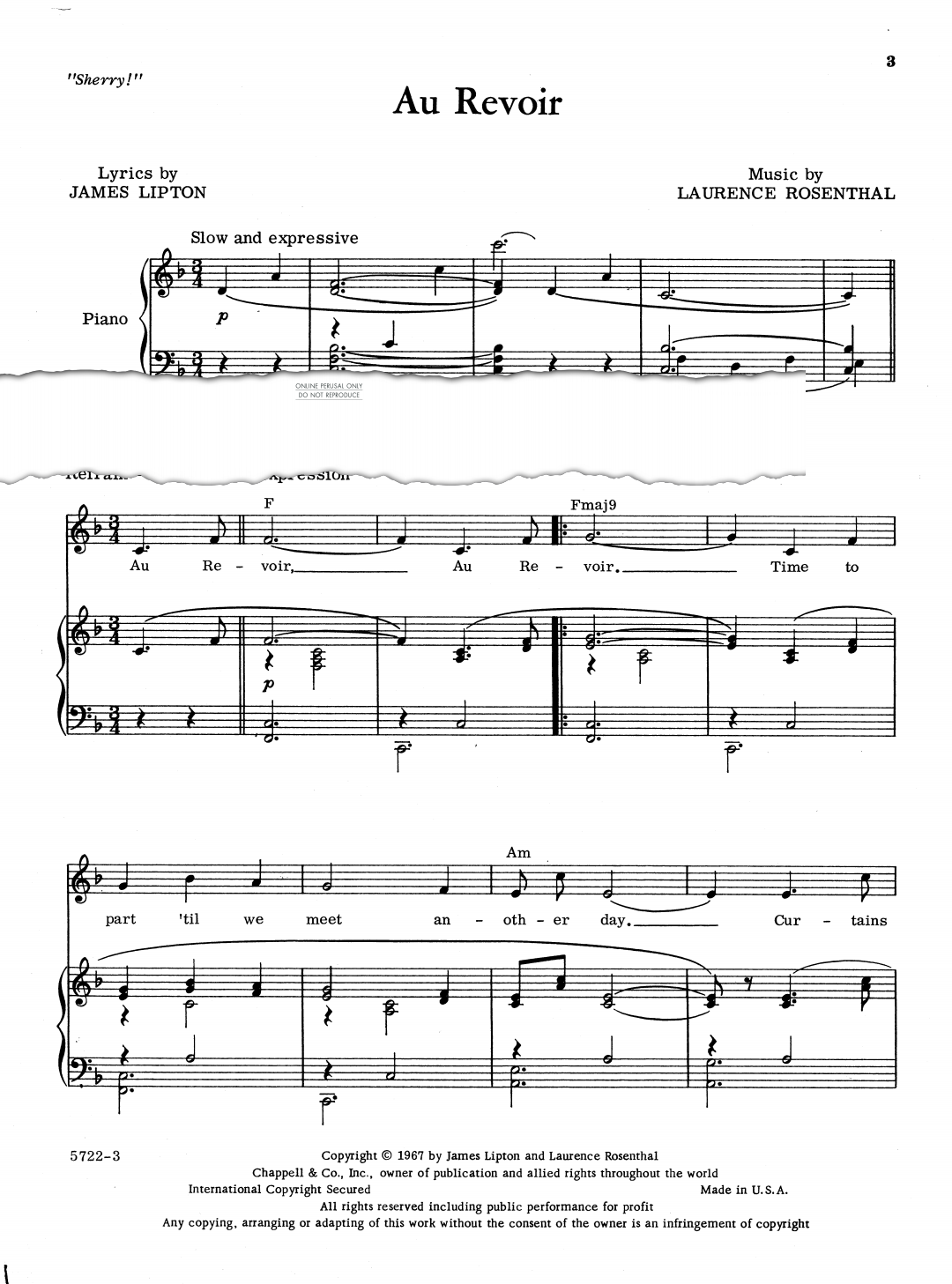 Produktgalerie: Seite 1 von 1 Au Revoir, Laurence Rosenthal, Gesang, Klavier