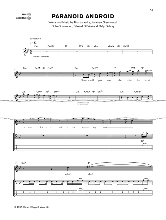Produktgalerie: Seite 1 von 1 Paranoid Android, Radiohead, E-Bass, Gesang