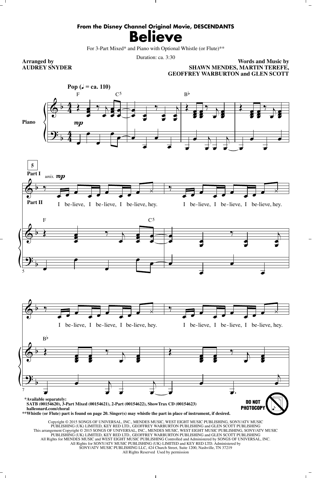 Product picture to: Believe (from Descendants) (arr. Audrey Snyder)