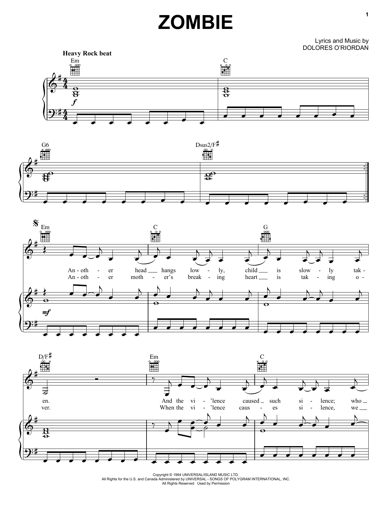 Produktgalerie: Seite 1 von 1 Zombie, The Cranberries, Gesang, Gitarre, Klavier
