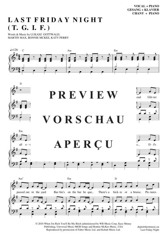 Produktgalerie: Seite 2 von 7 Last Friday Night , Perry, Katy, Klavier und Gesang