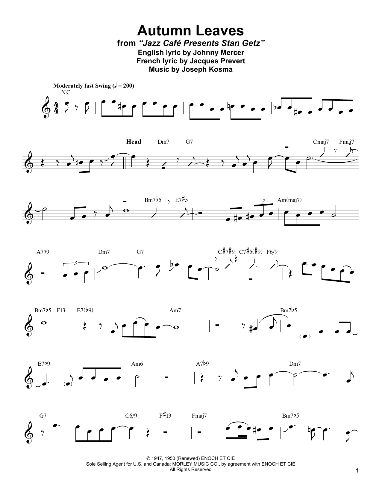 Product gallery: Page 1 of 1 Autumn Leaves, Stan Getz