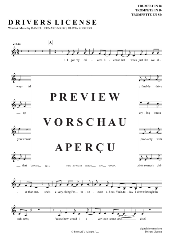 Produktgalerie: Seite 2 von 4 Drivers License , Rodrigo, Olivia, Trompete in B