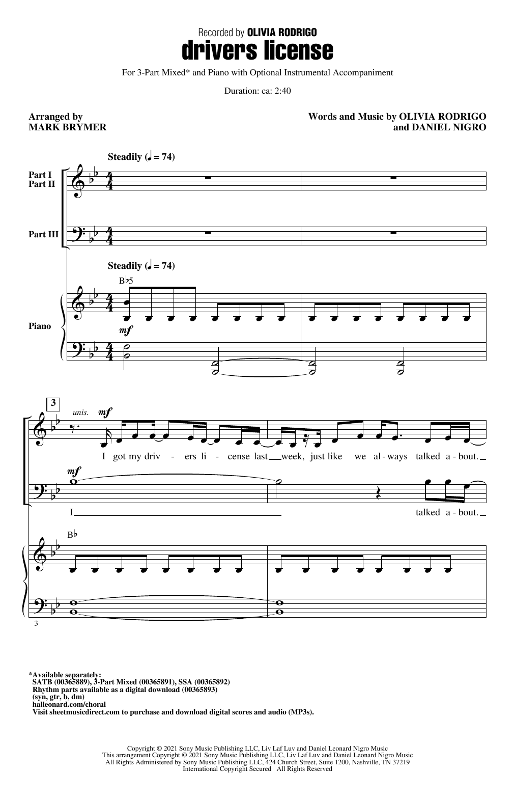 Produktgalerie: Seite 1 von 1 drivers license (arr. Mark Brymer), Olivia Rodrigo, Chor